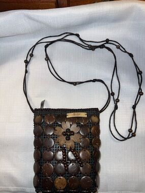 Beijo Brown Round-Beaded Floral Crossbody Bag